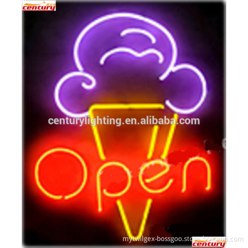 neon open sign with ice cream cone